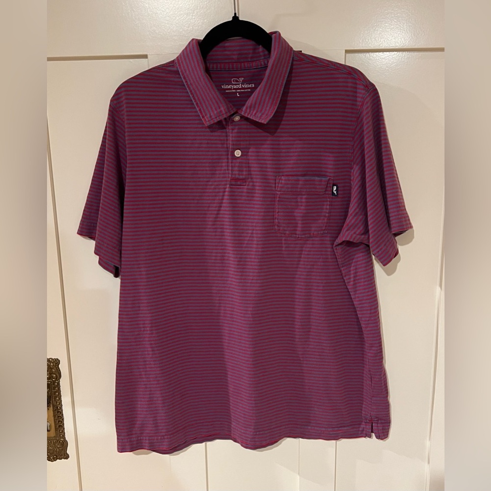 Vineyard Vines Red and Blue Stripes Polo 100% Pima Cotton Men’s Large